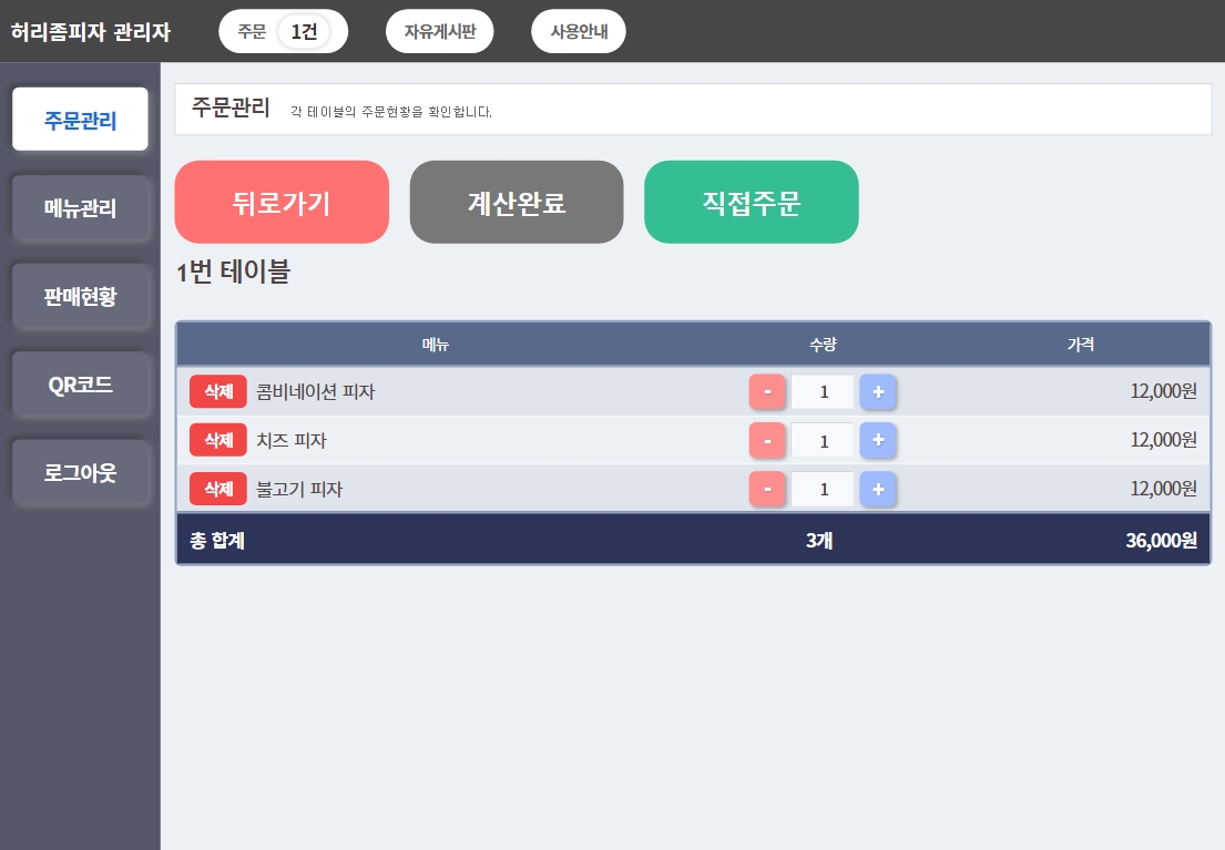 큐알오더 주문 현황